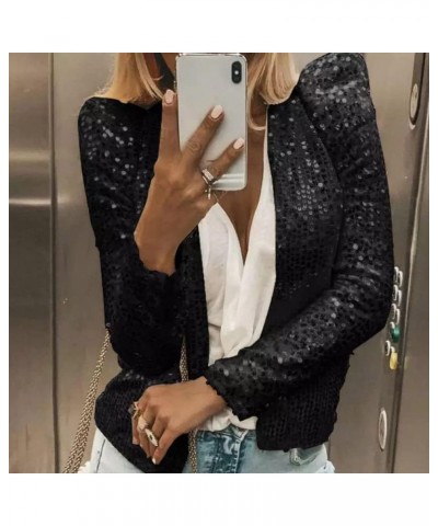 Women's Cardigan Long Sleeve Full Sequins Open Front Jacket Womens Shiny Party Tops Cardigan XX-Large Black $10.79 Sweaters