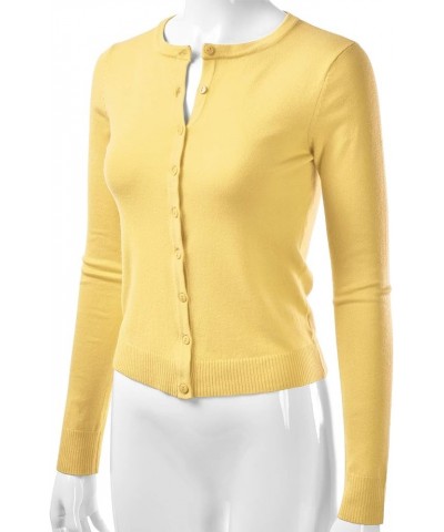 Women's Crewneck Long Sleeve Button Down Stretch Knit Cardigan Sweater Esw002_babyyellow $14.99 Sweaters