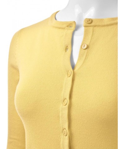 Women's Crewneck Long Sleeve Button Down Stretch Knit Cardigan Sweater Esw002_babyyellow $14.99 Sweaters