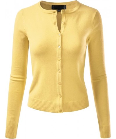 Women's Crewneck Long Sleeve Button Down Stretch Knit Cardigan Sweater Esw002_babyyellow $14.99 Sweaters