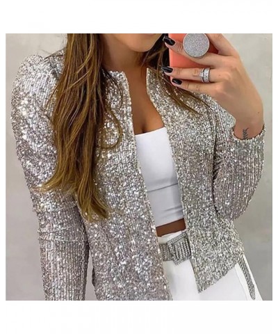 Women's Cardigan Long Sleeve Full Sequins Open Front Jacket Womens Shiny Party Tops Cardigan XX-Large Black $10.79 Sweaters