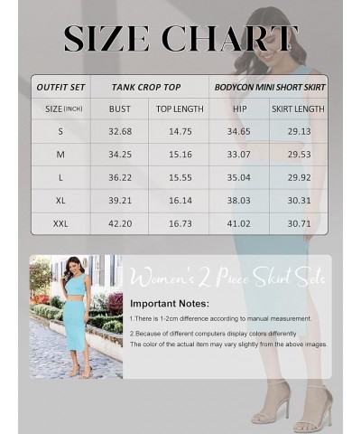 Women's 2 Piece Skirt Sets Crew Neck Sleeveless Ribbed Tank Top Bodycon Slit Midi Skirt Outfit Summer Dress Set Sky Blue $17....