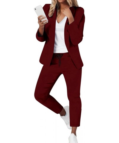 Women's 2 Pieces Outfits Business Suit Set Long Sleeve Open Front Blazer and Pants Solid Dressy Office Lady Suits Sets F- Win...