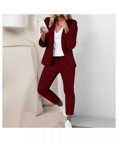 Women's 2 Pieces Outfits Business Suit Set Long Sleeve Open Front Blazer and Pants Solid Dressy Office Lady Suits Sets F- Win...