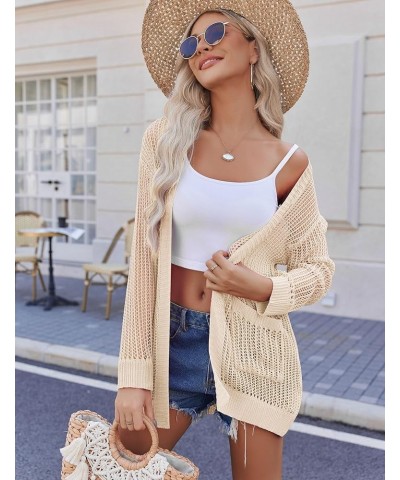 Women 2024 Lightweight Crochet Cardigan Long Sleeve Open Front Knit Sweater Summer Kimono Cover Up with Pockets Khaki $14.19 ...