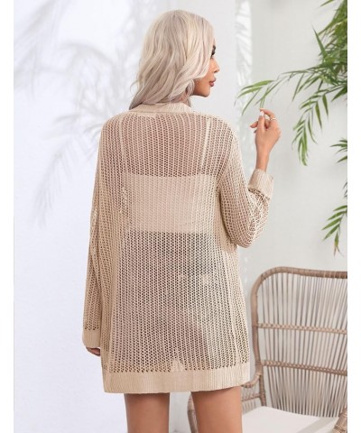 Women 2024 Lightweight Crochet Cardigan Long Sleeve Open Front Knit Sweater Summer Kimono Cover Up with Pockets Khaki $14.19 ...