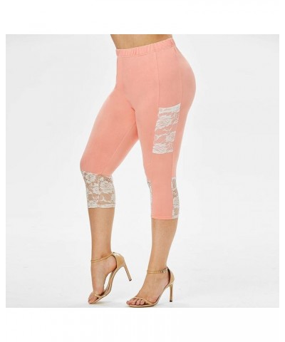 Lace Leggings for Women High Waisted Tummy Control Capri Cropped Leggings Plus Size Stretch Tights Yoga Pants 15-pink $6.83 P...