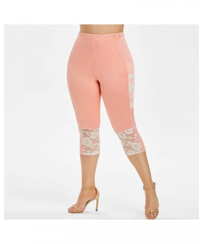 Lace Leggings for Women High Waisted Tummy Control Capri Cropped Leggings Plus Size Stretch Tights Yoga Pants 15-pink $6.83 P...