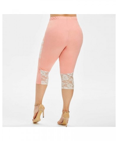 Lace Leggings for Women High Waisted Tummy Control Capri Cropped Leggings Plus Size Stretch Tights Yoga Pants 15-pink $6.83 P...