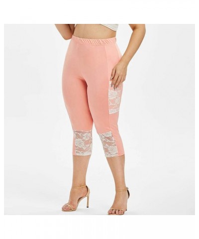 Lace Leggings for Women High Waisted Tummy Control Capri Cropped Leggings Plus Size Stretch Tights Yoga Pants 15-pink $6.83 P...