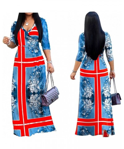 Women's V Neck 3/4 Sleeve Plus Size Long Maxi Dress with Belt 01 Floral-55 $11.60 Dresses