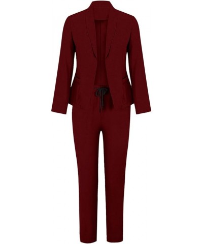 Women's 2 Pieces Outfits Business Suit Set Long Sleeve Open Front Blazer and Pants Solid Dressy Office Lady Suits Sets F- Win...