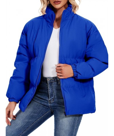 Women's Fashion Winter Long Sleeve Zip Puffer Jacket Pockets Baggy Short Down Coats Royal Blue $31.85 Jackets