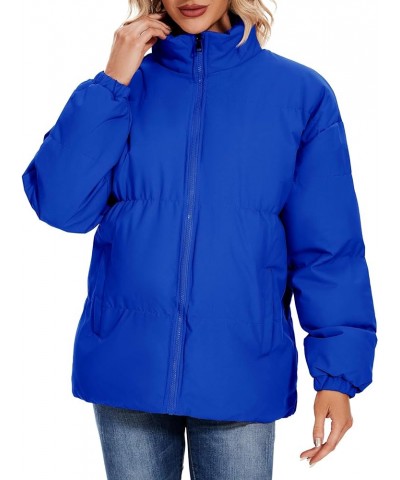 Women's Fashion Winter Long Sleeve Zip Puffer Jacket Pockets Baggy Short Down Coats Royal Blue $31.85 Jackets