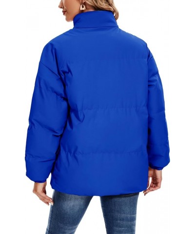 Women's Fashion Winter Long Sleeve Zip Puffer Jacket Pockets Baggy Short Down Coats Royal Blue $31.85 Jackets