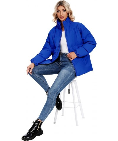 Women's Fashion Winter Long Sleeve Zip Puffer Jacket Pockets Baggy Short Down Coats Royal Blue $31.85 Jackets