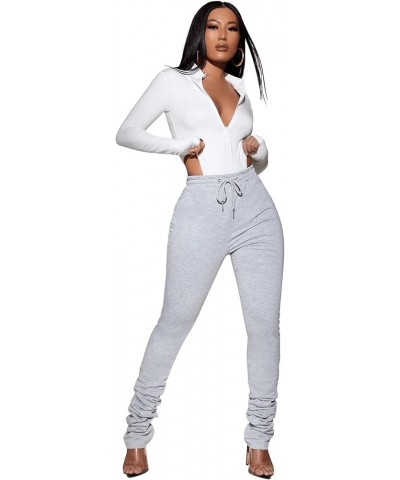 Women's Solid Long Sleeve Zip Front Leotard Bodysuit Tops White $14.23 Bodysuits