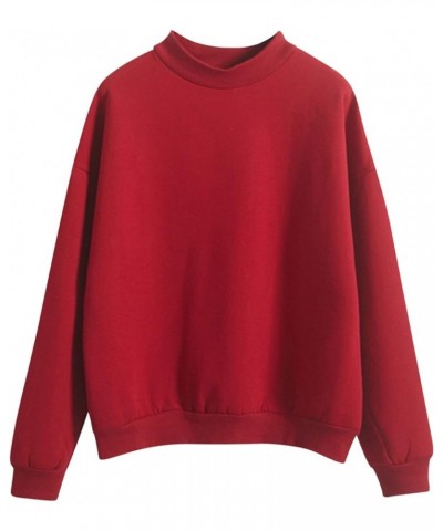 Women's Casual Solid Daily Sweatshirts O Neck Long Sleeve Pullover Fall Spring Cotton Fleece Lightweight Blouses Tops Red $8....