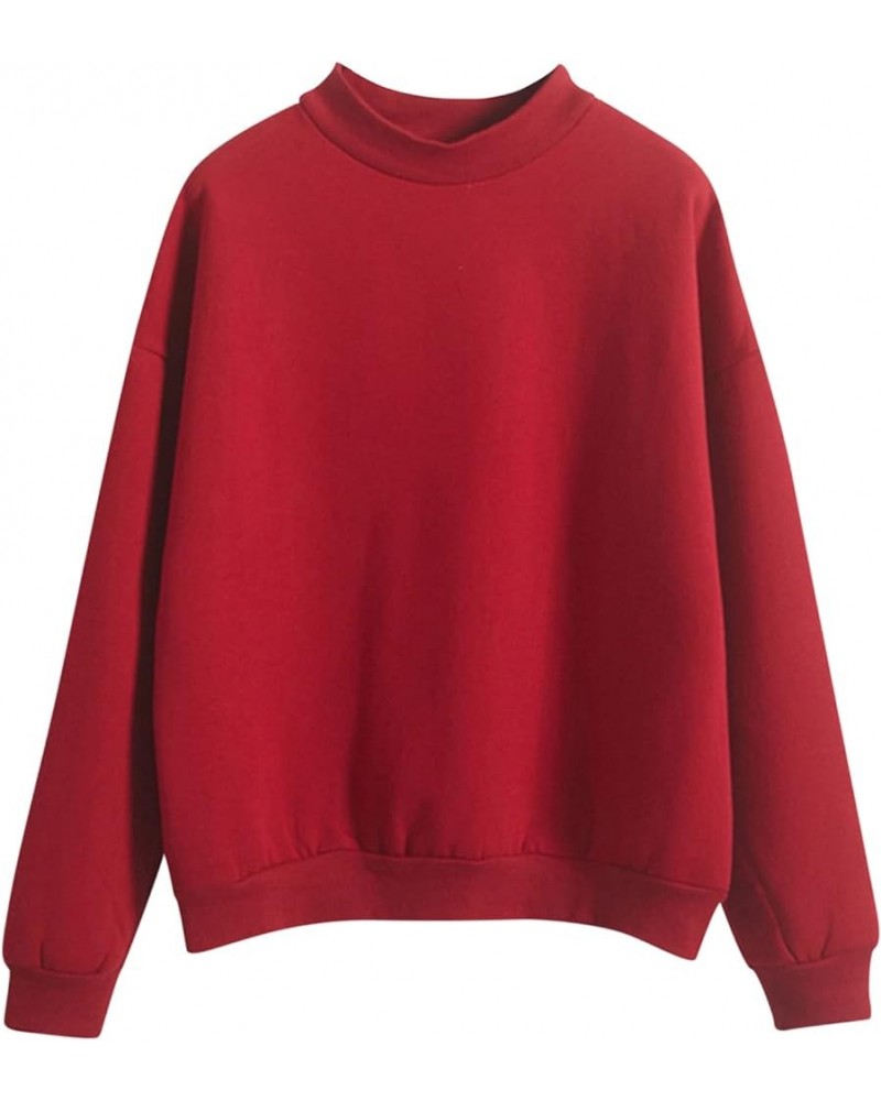 Women's Casual Solid Daily Sweatshirts O Neck Long Sleeve Pullover Fall Spring Cotton Fleece Lightweight Blouses Tops Red $8....