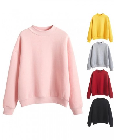 Women's Casual Solid Daily Sweatshirts O Neck Long Sleeve Pullover Fall Spring Cotton Fleece Lightweight Blouses Tops Red $8....