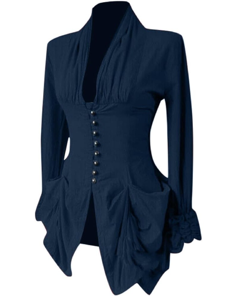 Womens Blazer Dressy Puff Sleeve Single Button Peplum Comfy Vintage Blazers Retro Solid Color Irregular Jackets Navy $5.60 T-...