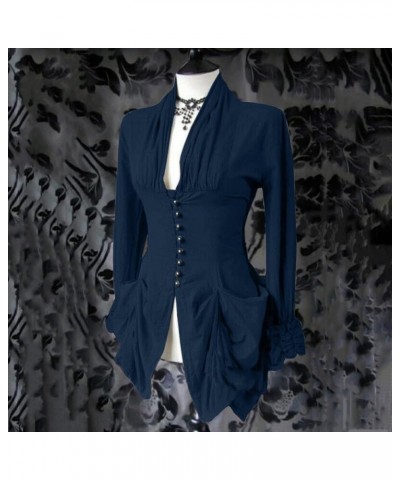 Womens Blazer Dressy Puff Sleeve Single Button Peplum Comfy Vintage Blazers Retro Solid Color Irregular Jackets Navy $5.60 T-...