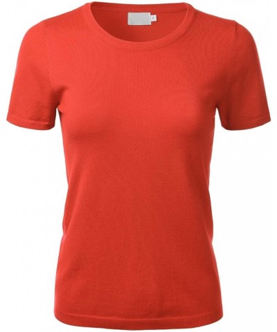 Women's Soft Basic Crew Neck Pullover Short Sleeve Knit Sweater (S-XL) Fc55_hotcoral $15.18 Sweaters