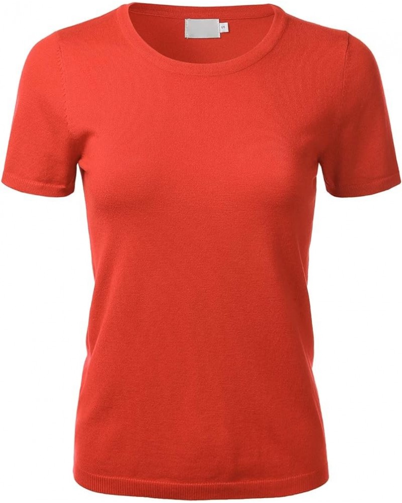 Women's Soft Basic Crew Neck Pullover Short Sleeve Knit Sweater (S-XL) Fc55_hotcoral $15.18 Sweaters