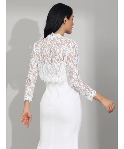 Womens Lace Bolero Shrug for Evening Jacket Wedding 3 4 Sleeve Bridal Bolero Floral Lace Cardigan for Bride Dresses White $11...