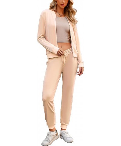 Women's Velour Tracksuit Full Zip Up Sweatsuits Set 2 Piece Outfits Jogger Set Beige 1 $19.75 Activewear