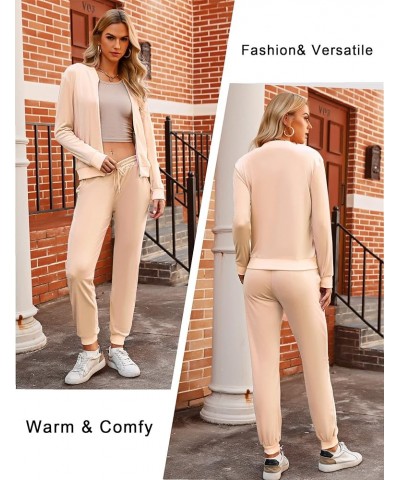 Women's Velour Tracksuit Full Zip Up Sweatsuits Set 2 Piece Outfits Jogger Set Beige 1 $19.75 Activewear