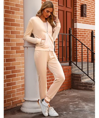 Women's Velour Tracksuit Full Zip Up Sweatsuits Set 2 Piece Outfits Jogger Set Beige 1 $19.75 Activewear