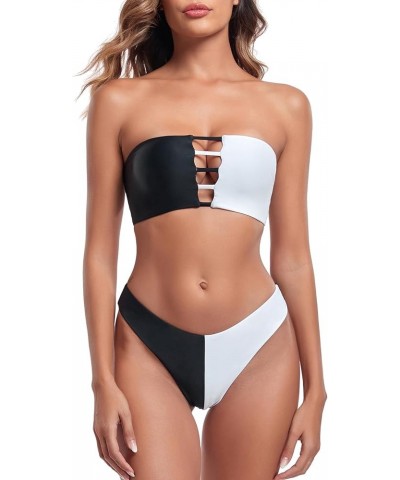 Women's Strappy Hollow Bikini Sets Cheeky Brazilian Cut Two Piece Bathing Suit Black $13.63 Swimsuits