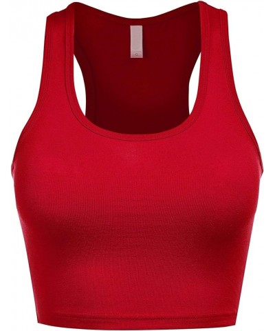 Women's Scoop Neck Workout and Training Basic Sleeveless Racerback Crop Sports Active Camis Tanks Top Wine $9.69 Tanks