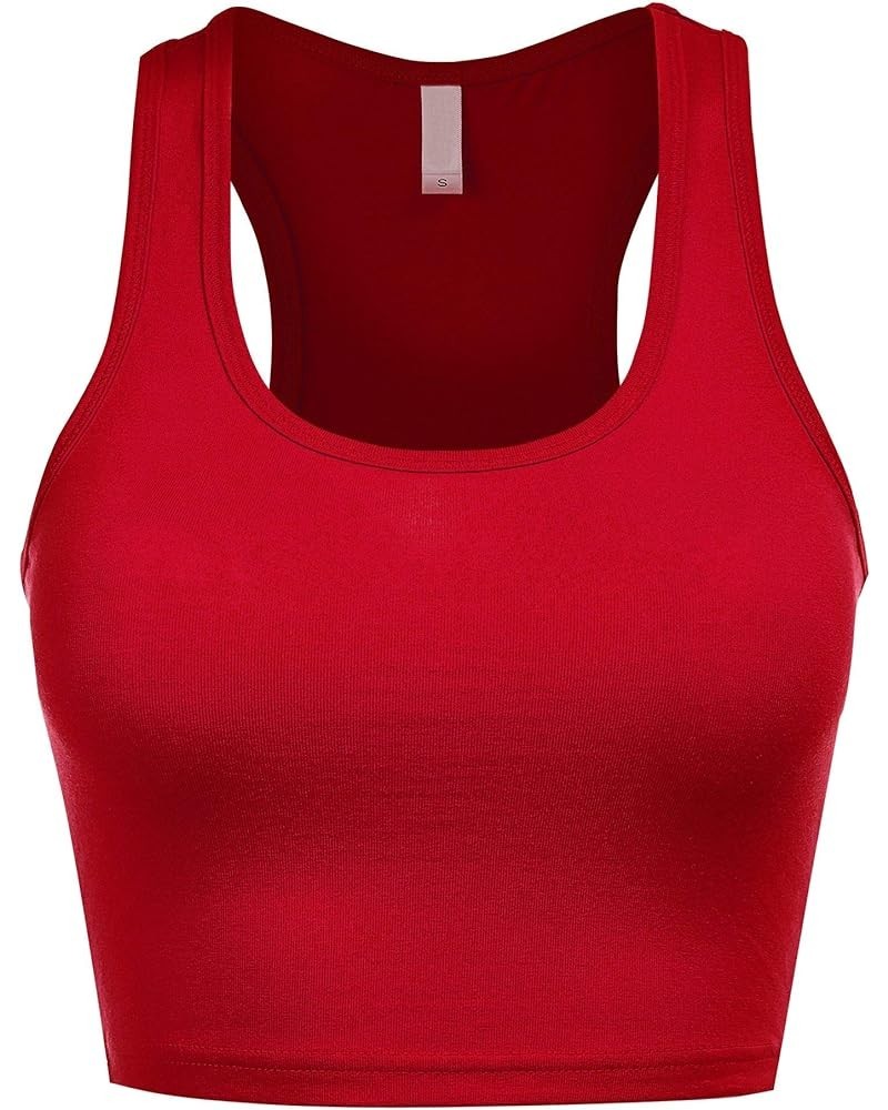 Women's Scoop Neck Workout and Training Basic Sleeveless Racerback Crop Sports Active Camis Tanks Top Wine $9.69 Tanks