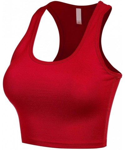 Women's Scoop Neck Workout and Training Basic Sleeveless Racerback Crop Sports Active Camis Tanks Top Wine $9.69 Tanks