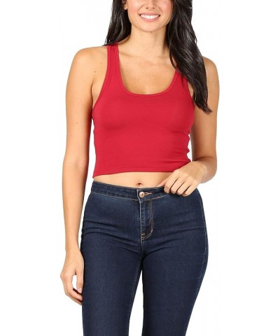 Women's Scoop Neck Workout and Training Basic Sleeveless Racerback Crop Sports Active Camis Tanks Top Wine $9.69 Tanks