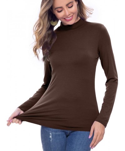 Women's Long Sleeve Mock Turtleneck Slim Fitted Basic Stretchy Lightweight Based Layer Tops Shirts 01-coffee $10.07 Underwear