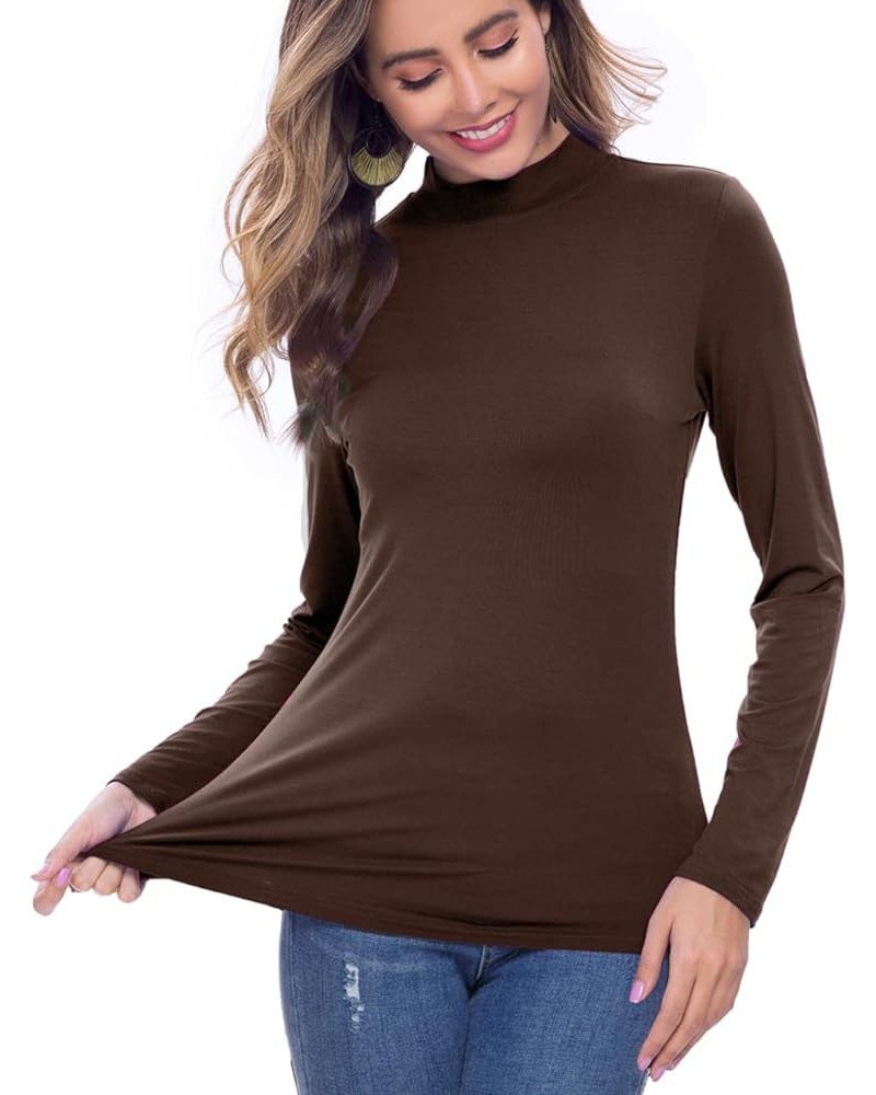 Women's Long Sleeve Mock Turtleneck Slim Fitted Basic Stretchy Lightweight Based Layer Tops Shirts 01-coffee $10.07 Underwear