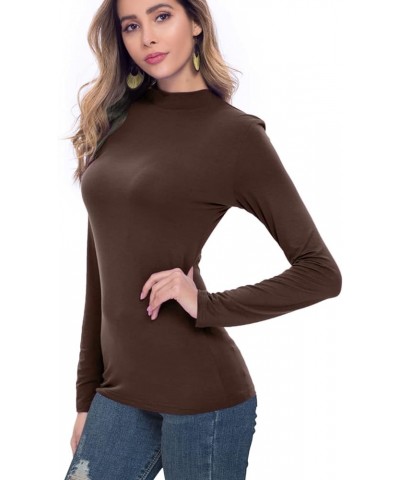 Women's Long Sleeve Mock Turtleneck Slim Fitted Basic Stretchy Lightweight Based Layer Tops Shirts 01-coffee $10.07 Underwear