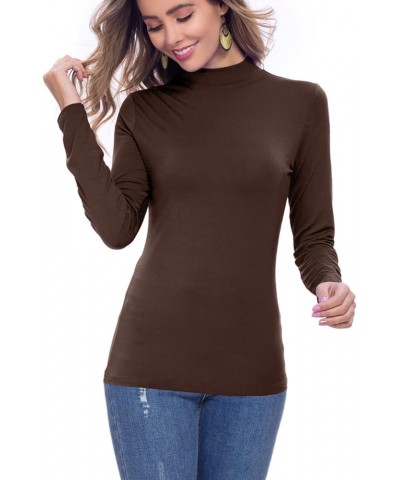 Women's Long Sleeve Mock Turtleneck Slim Fitted Basic Stretchy Lightweight Based Layer Tops Shirts 01-coffee $10.07 Underwear