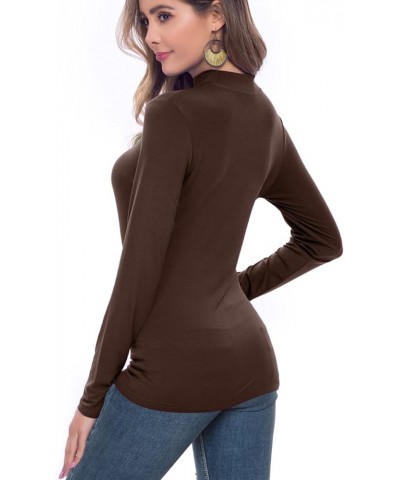 Women's Long Sleeve Mock Turtleneck Slim Fitted Basic Stretchy Lightweight Based Layer Tops Shirts 01-coffee $10.07 Underwear