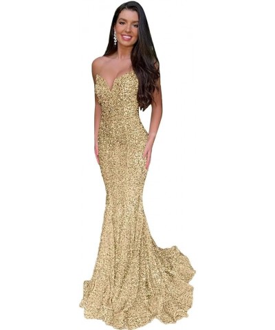 Mermaid Sequin Prom Dresses 2023 Long Formal Dresses with Train Strapless Backless V-Neck Trumpet Evening Gowns for Women Cha...