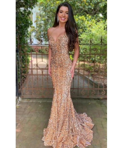 Mermaid Sequin Prom Dresses 2023 Long Formal Dresses with Train Strapless Backless V-Neck Trumpet Evening Gowns for Women Cha...