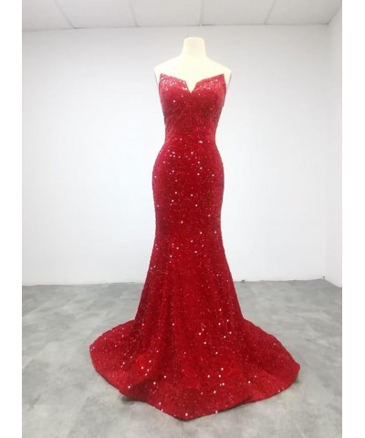 Mermaid Sequin Prom Dresses 2023 Long Formal Dresses with Train Strapless Backless V-Neck Trumpet Evening Gowns for Women Cha...