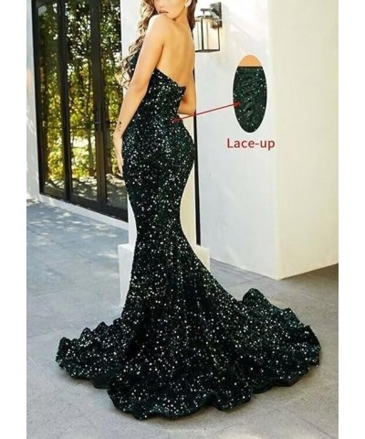 Mermaid Sequin Prom Dresses 2023 Long Formal Dresses with Train Strapless Backless V-Neck Trumpet Evening Gowns for Women Cha...