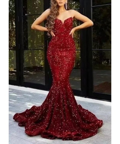 Mermaid Sequin Prom Dresses 2023 Long Formal Dresses with Train Strapless Backless V-Neck Trumpet Evening Gowns for Women Cha...