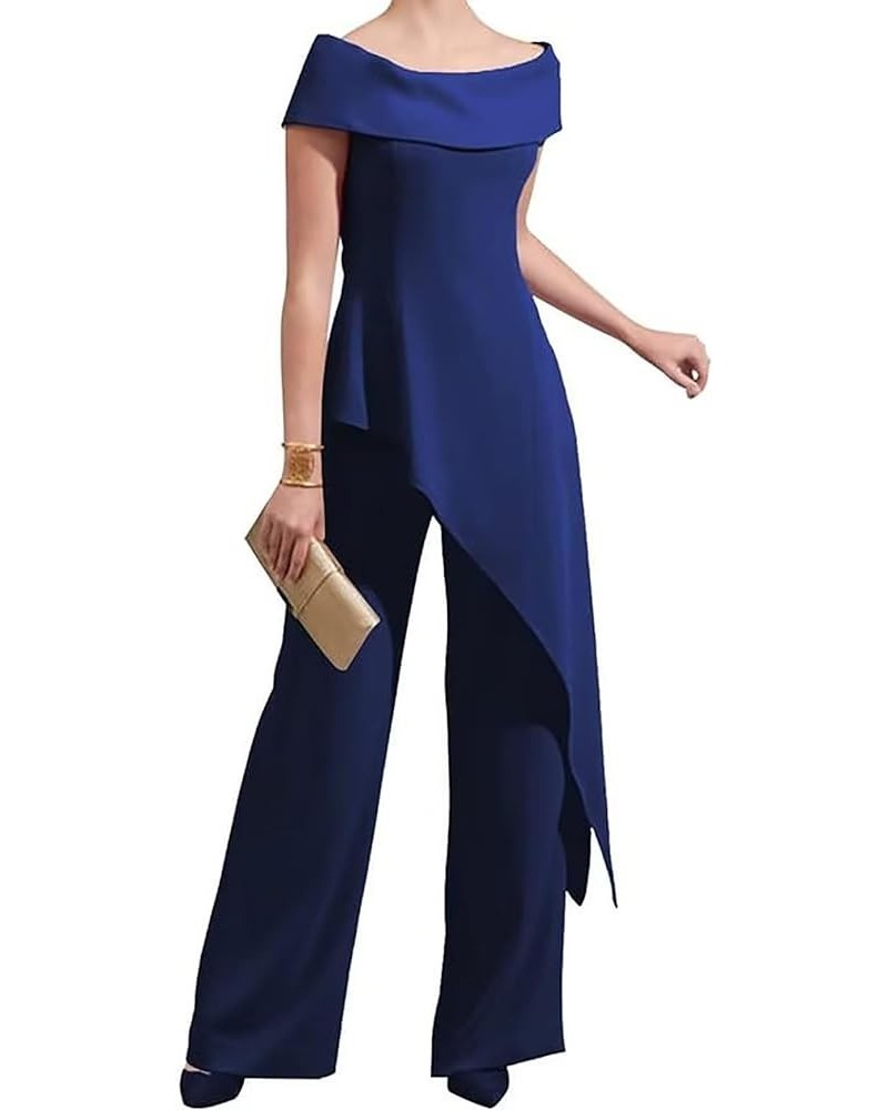 Mother of The Bride Pantsuits for Wedding Off Shoulder Chiffon Prom Cocktail Outfit Royal Blue $32.39 Others