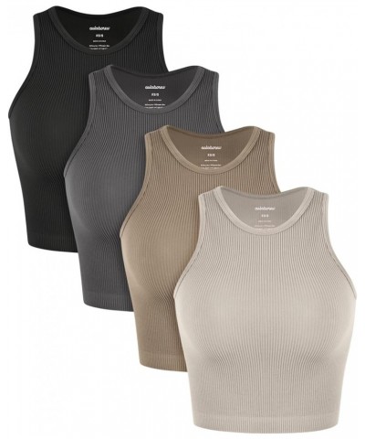 4 Piece Seamless Tank Tops for Women High-Neck Rib-Knit Sleeveless Comfy Tanks Mushroom+taupe+charcoal+black $8.99 Tanks