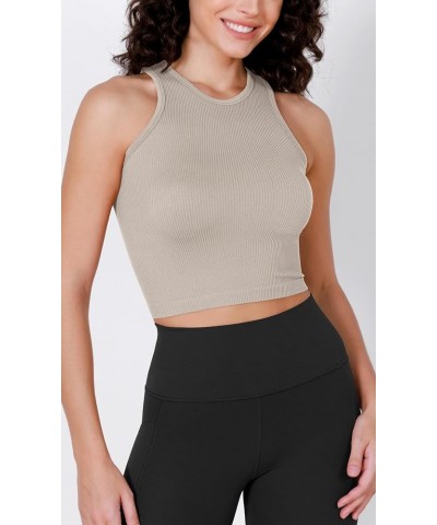 4 Piece Seamless Tank Tops for Women High-Neck Rib-Knit Sleeveless Comfy Tanks Mushroom+taupe+charcoal+black $8.99 Tanks